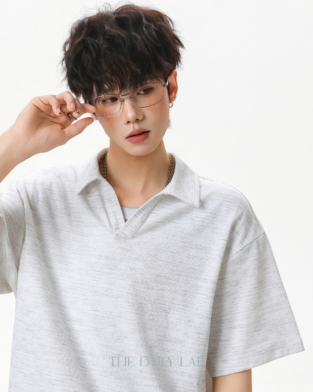 Clean Fit Knit Polo Shirt in Grey