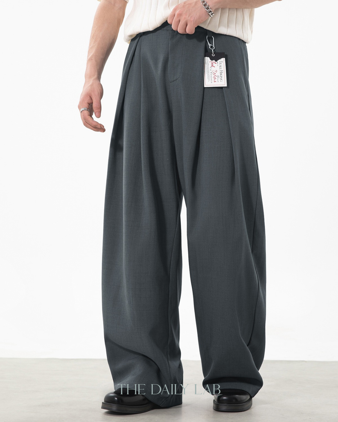 Jaquard Flowy Loose Pants in Grey