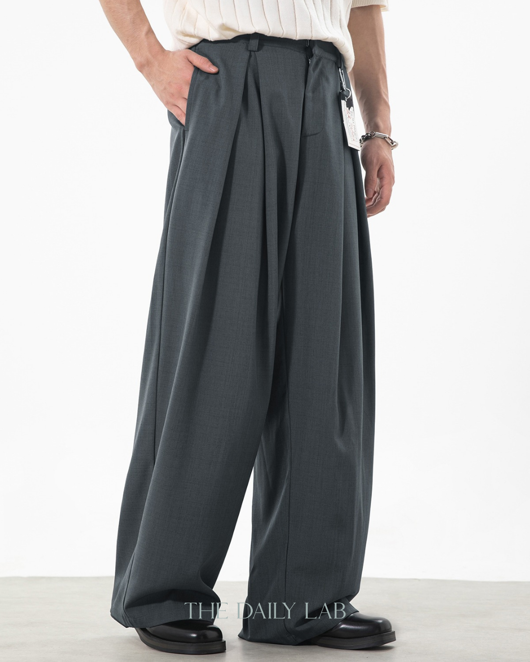 Jaquard Flowy Loose Pants in Grey