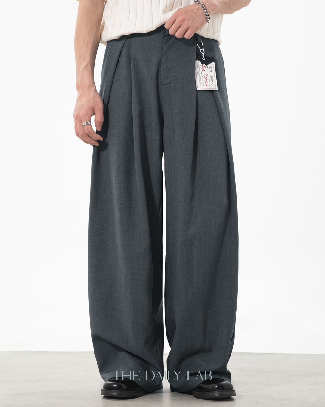 Jaquard Flowy Loose Pants in Grey
