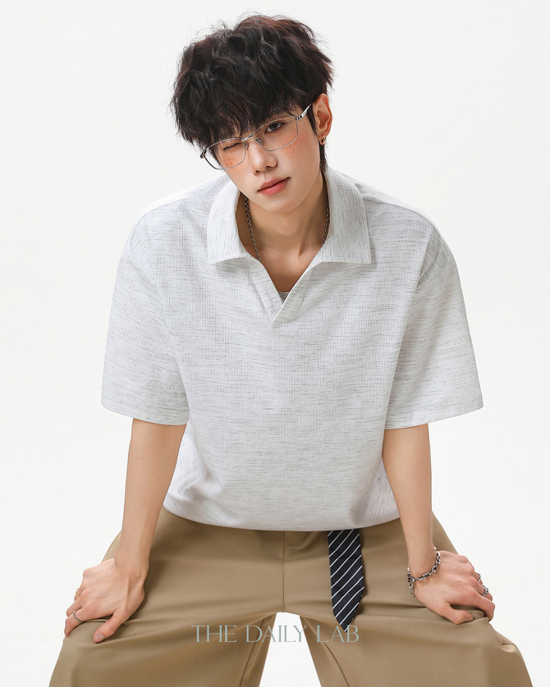 Clean Fit Knit Polo Shirt in Grey