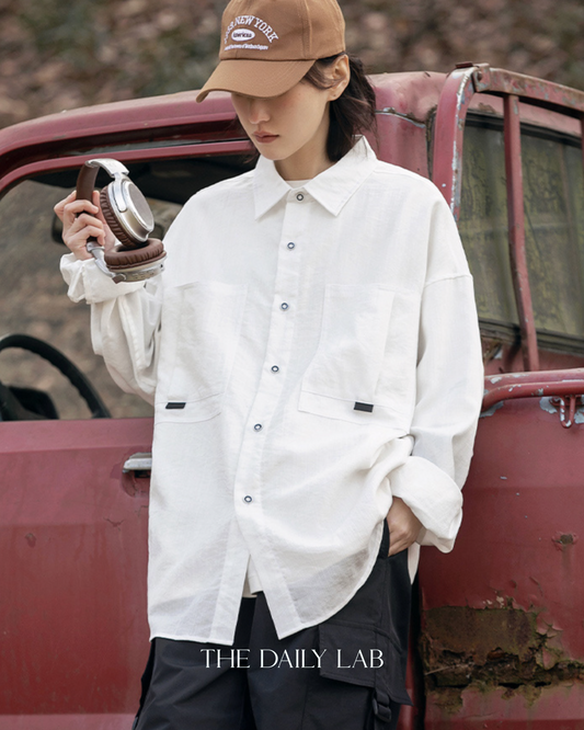 Buttoned Pleat Shirt in White