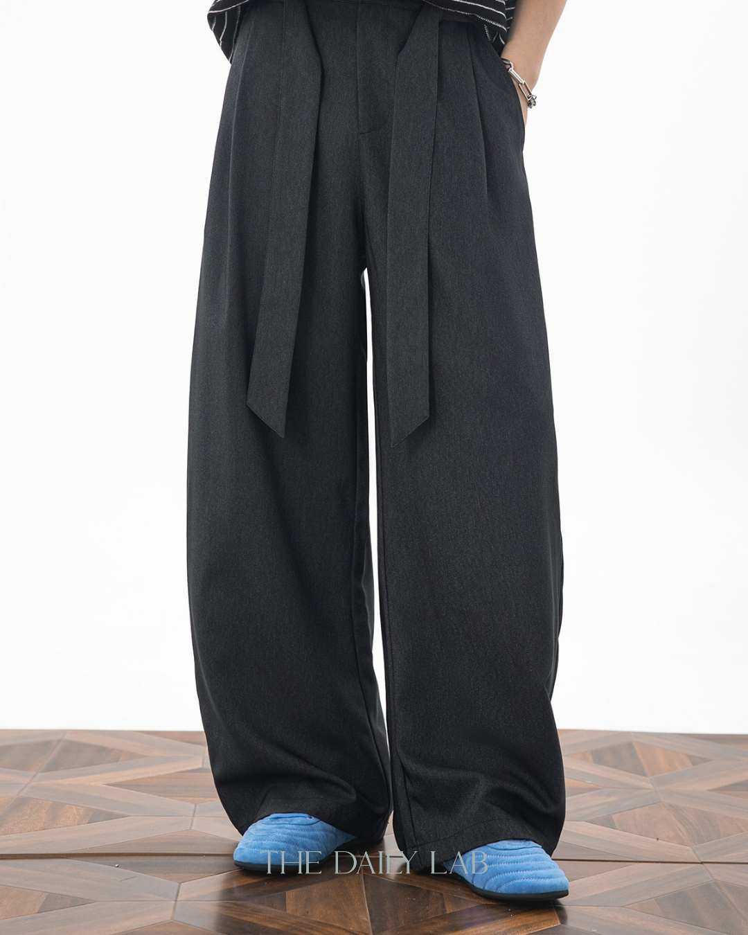 Relaxed Curved-Leg Trousers in Black