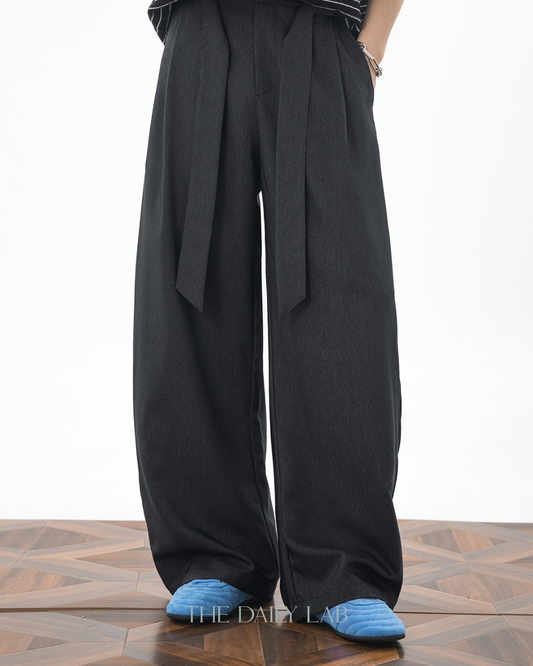 Relaxed Curved-Leg Trousers in Black