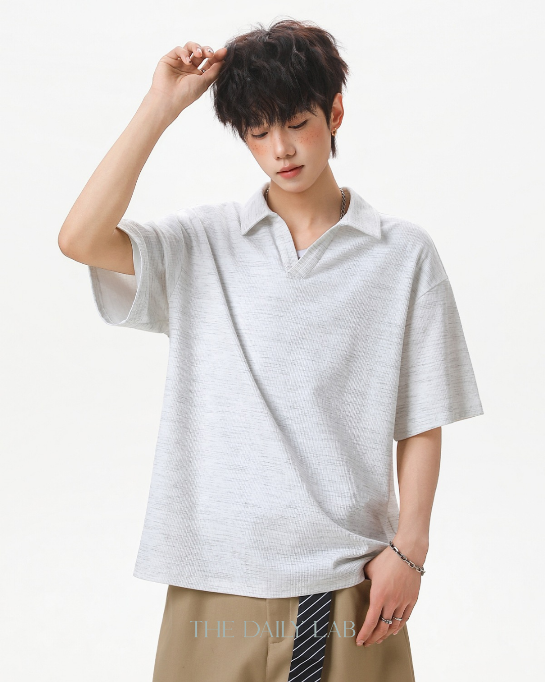 Clean Fit Knit Polo Shirt in Grey