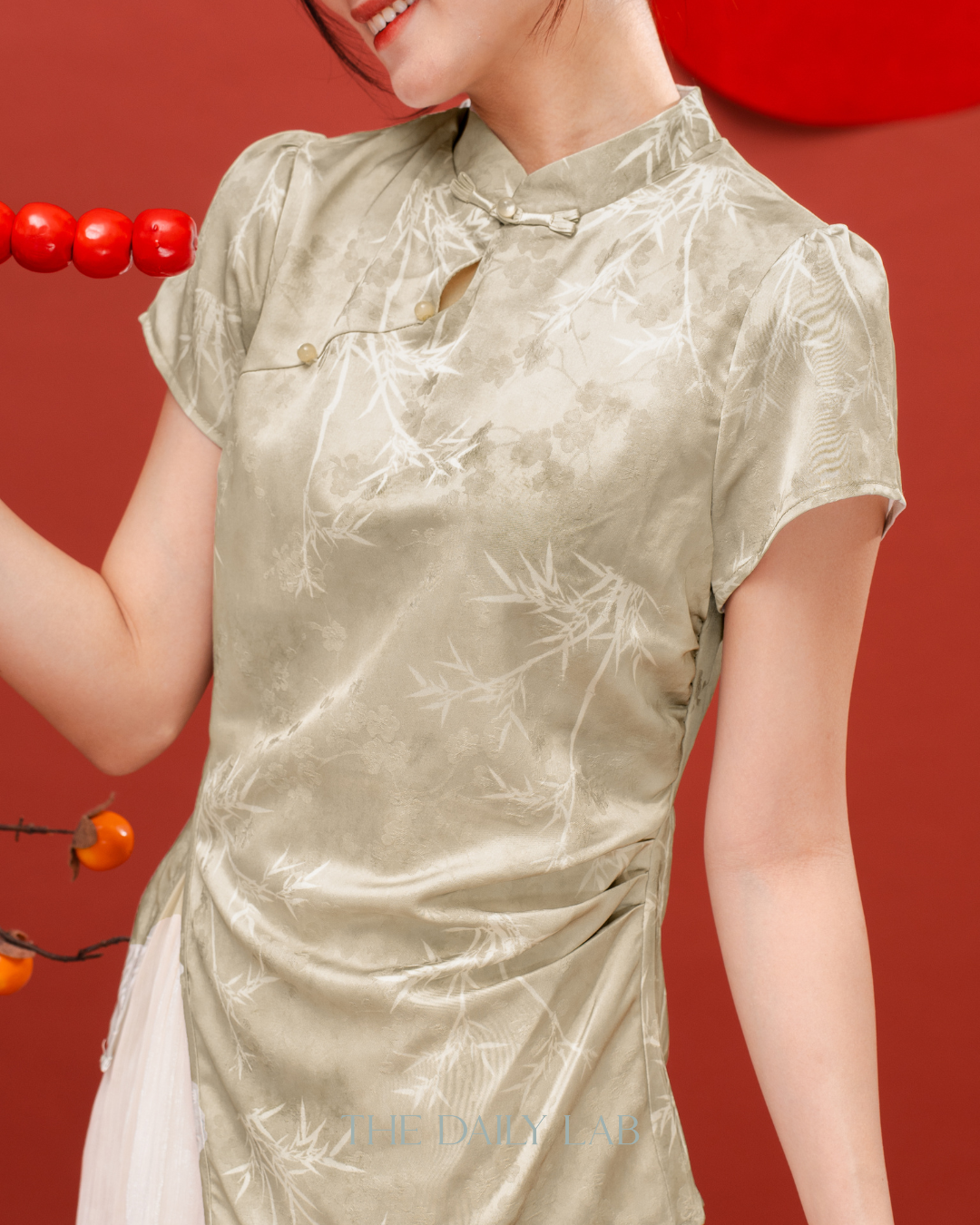 Green Asymmetrical Qipao Dress