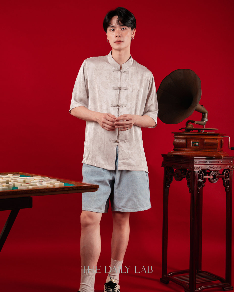 Ice Silk Mandarin Shirt in Mocha