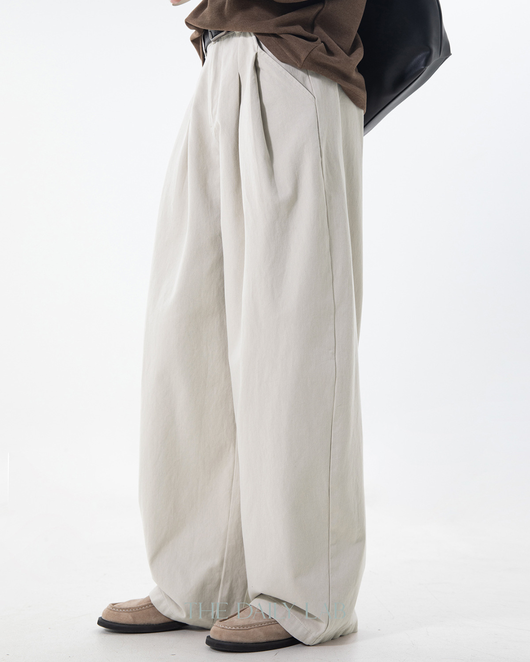 Vintage Double Pleat Straight Pants in Beige
