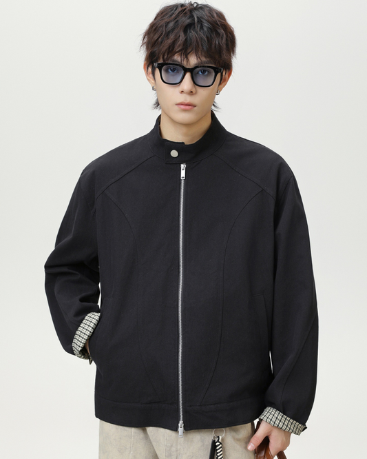 Vintage Checkered Harrington Jacket in Black
