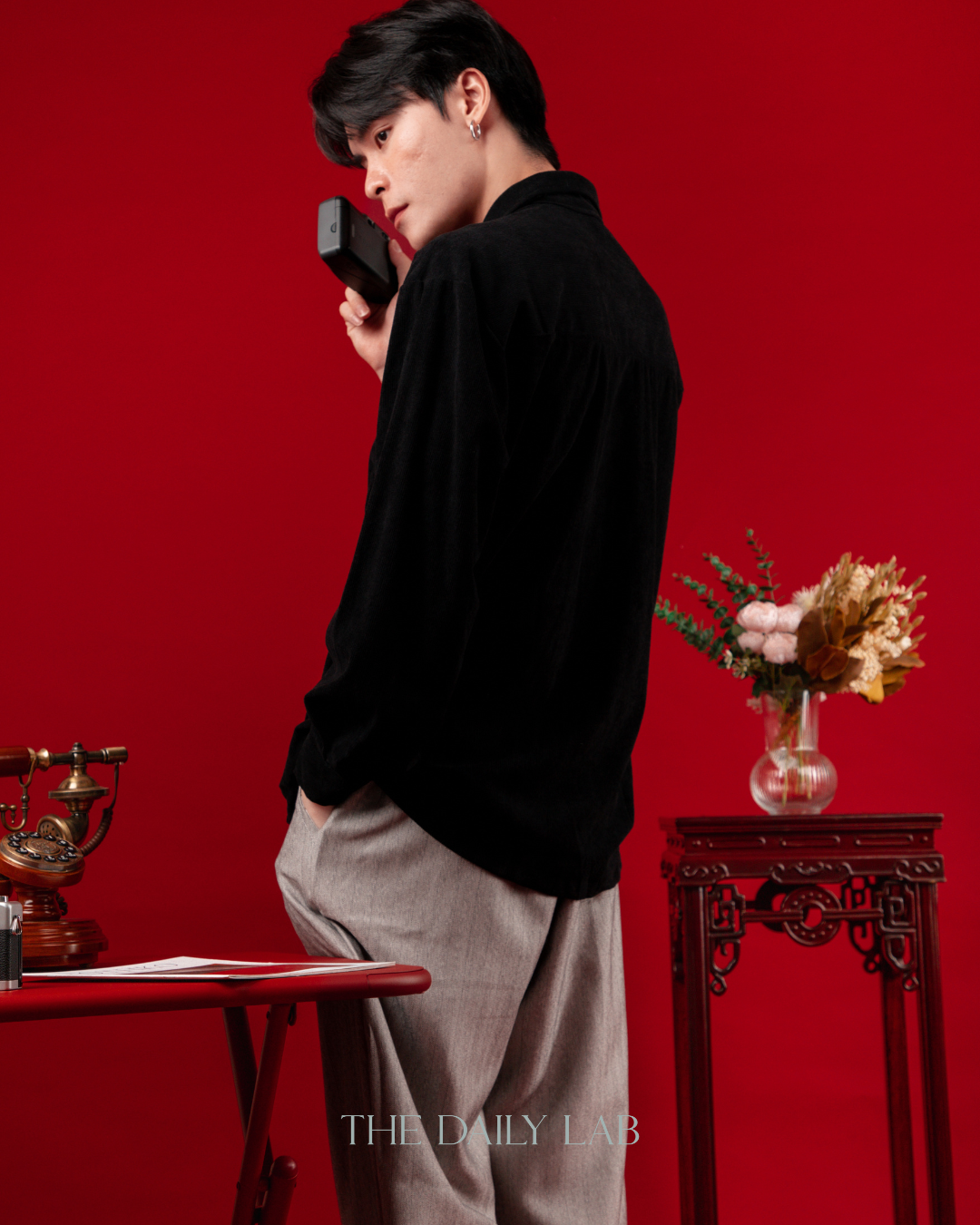 Spring Chinese Button Shirt Jacket in Black