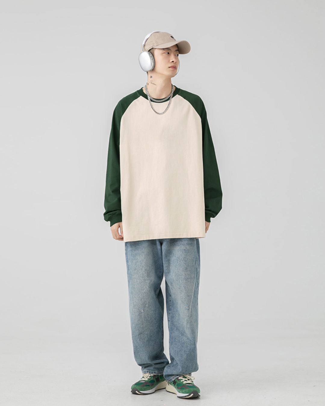 250G Dual Tone Patchwork Tee in Green