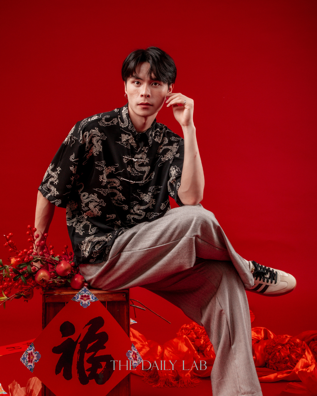 Black Gold Dragon Chinese Shirt in Black