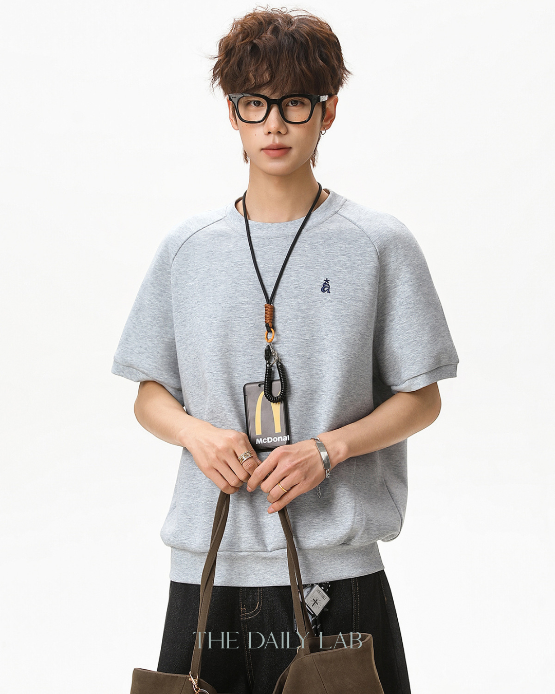 Structured Knit Emblem Tee in Dark Grey