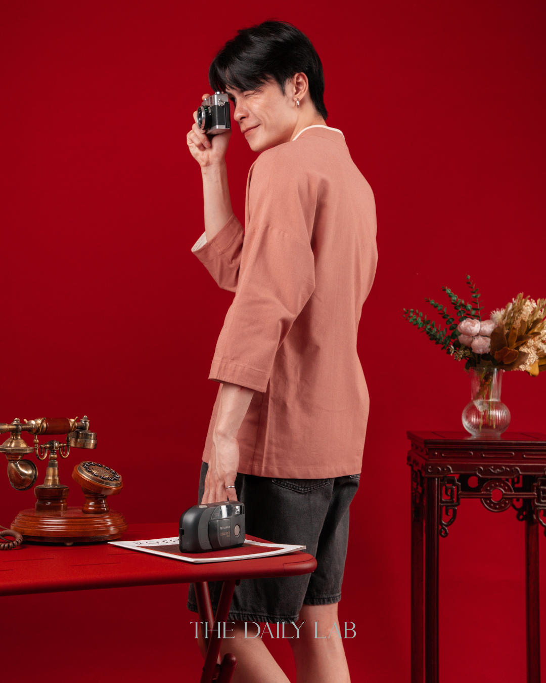 Chinese Style Cotton Linen Shirt in Pink