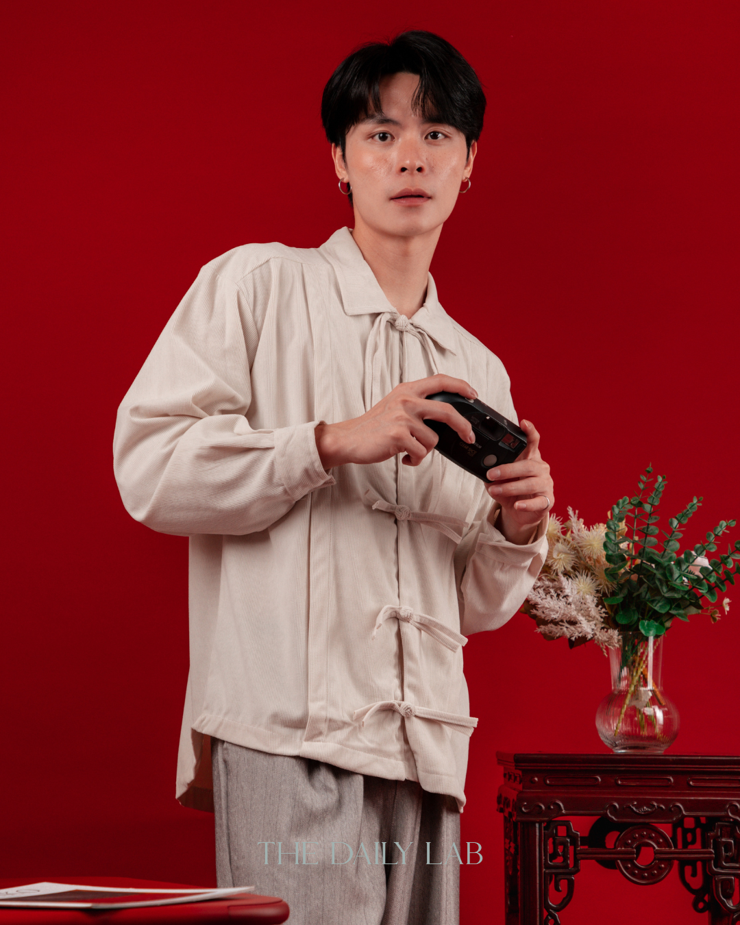 Spring Chinese Button Shirt Jacket in Beige