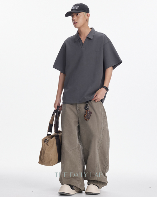 Minimalist Polo Collar Tee in Dark Grey