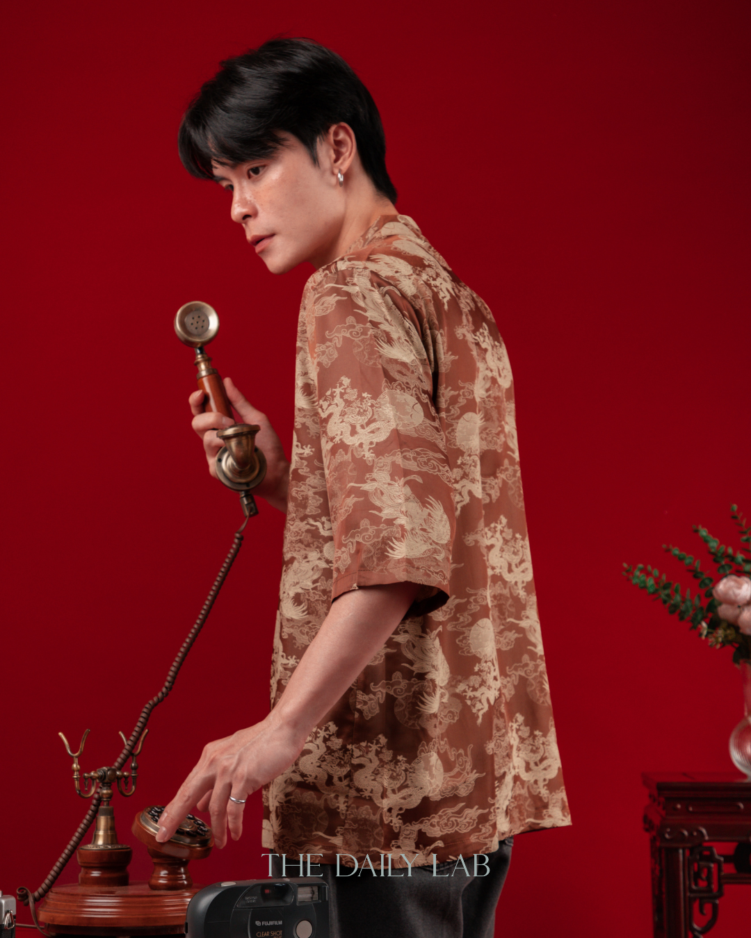 Vintage Jacquard Tang Suit Shirt in Brown