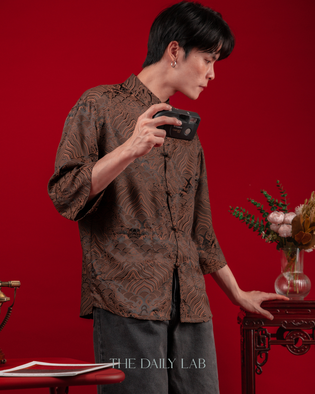 Chinese Style Jacquard Shirt in Brown