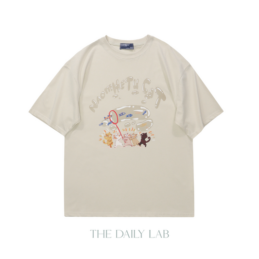 Bubble Cat Oversized Tee in Beige (Size S)