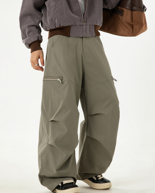 American Vintage Pleated Curved Blade Casual Pants In Khaki