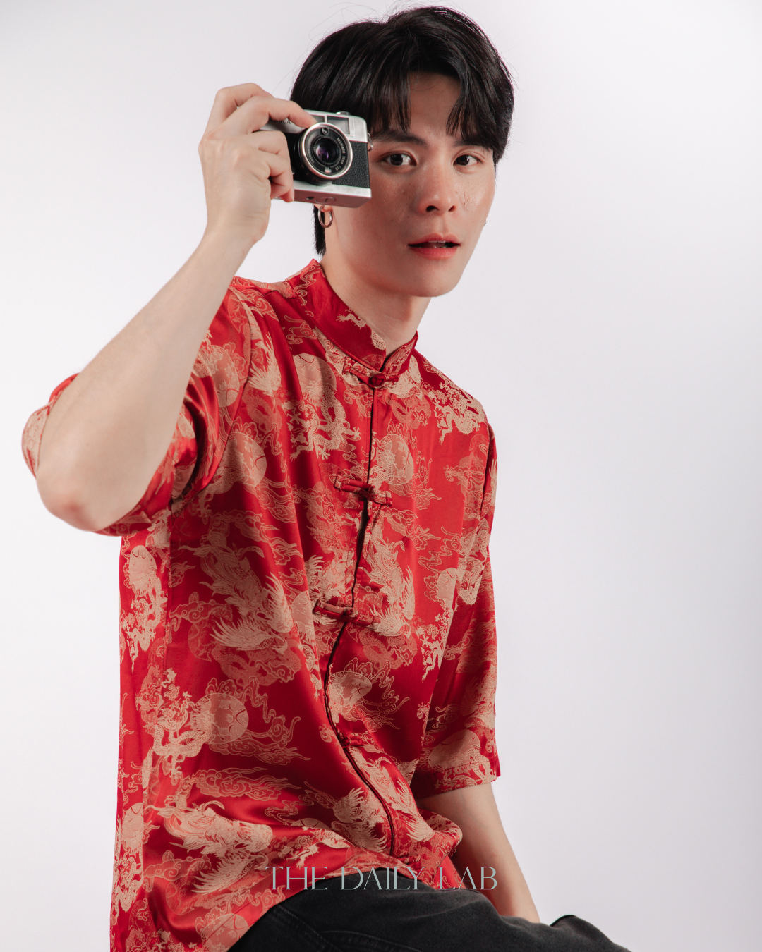 Vintage Jacquard Tang Suit Shirt in Red