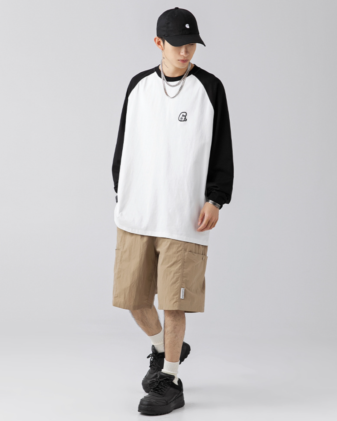 250G Patchwork Long Sleeves Tee in White