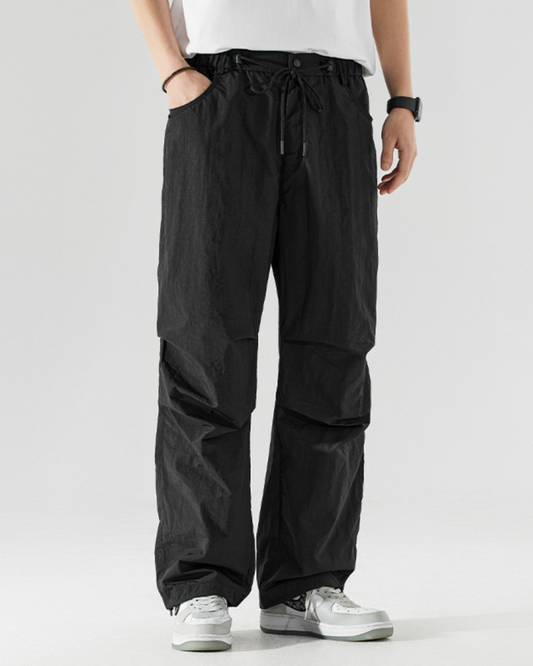 Nylon Pocketed Cargo Pants in Black
