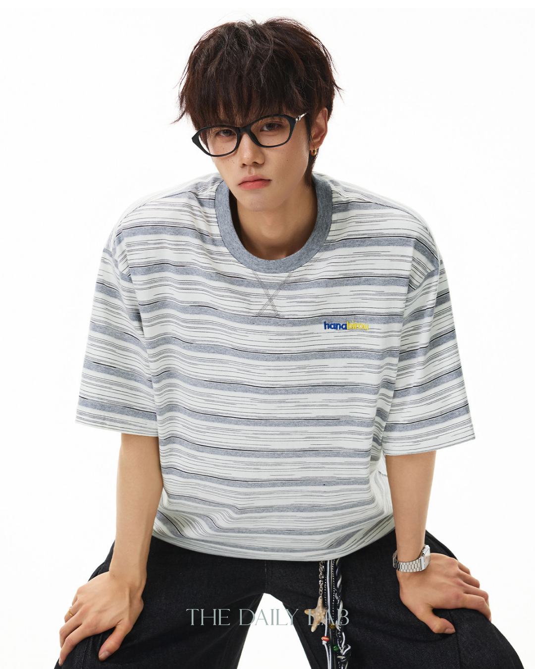 Striped Cotton Tee in Grey