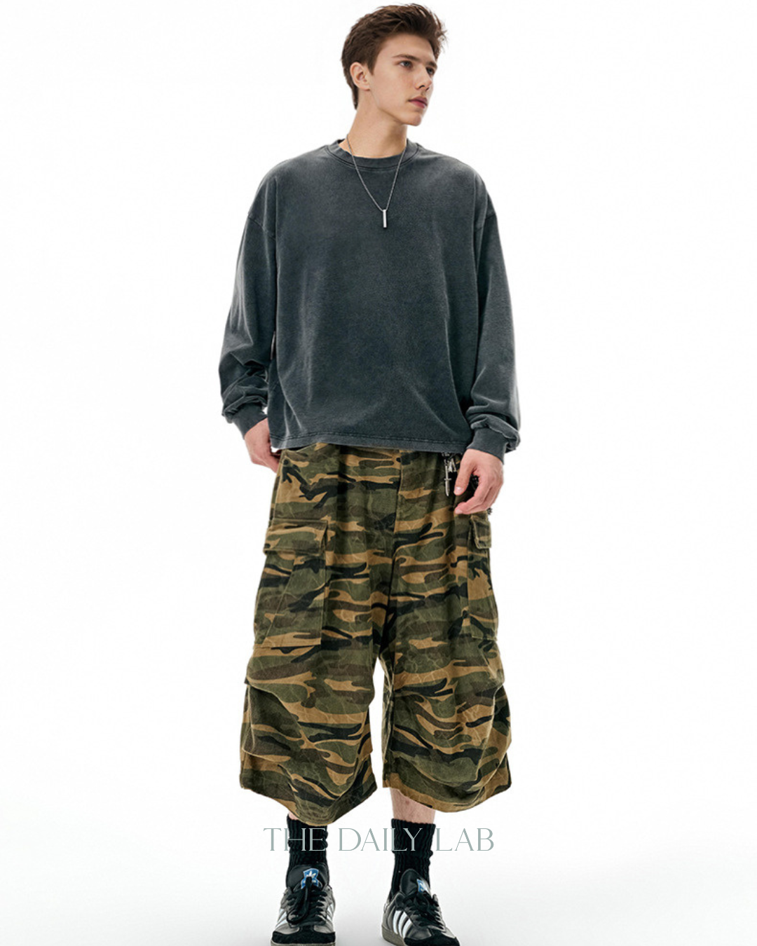 Plaid Camo Tactical Shorts in Green