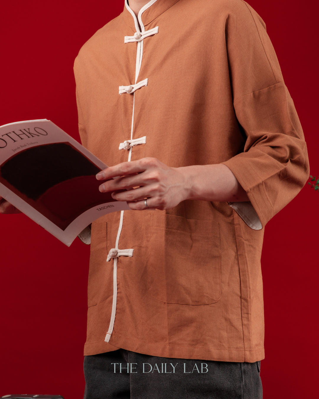 Chinese Style Cotton Linen Shirt in Coffee