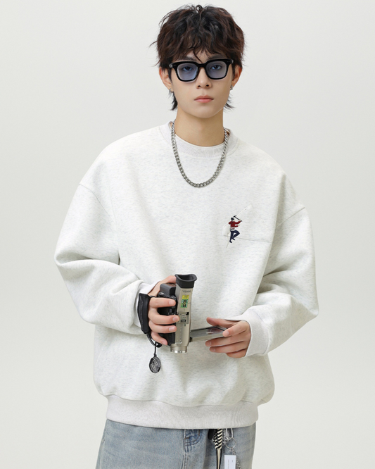 Heavyweight Crew Neck Sweatshirt Sports Jacket In White