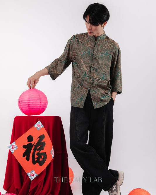 Chinese Style Jacquard Shirt in Green