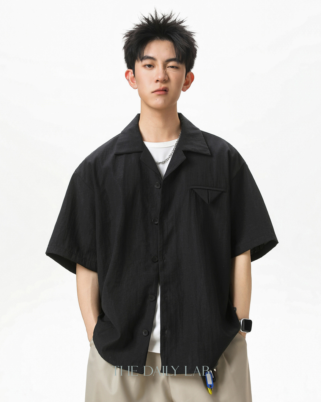 Zen Texture Camp Shirt in Black