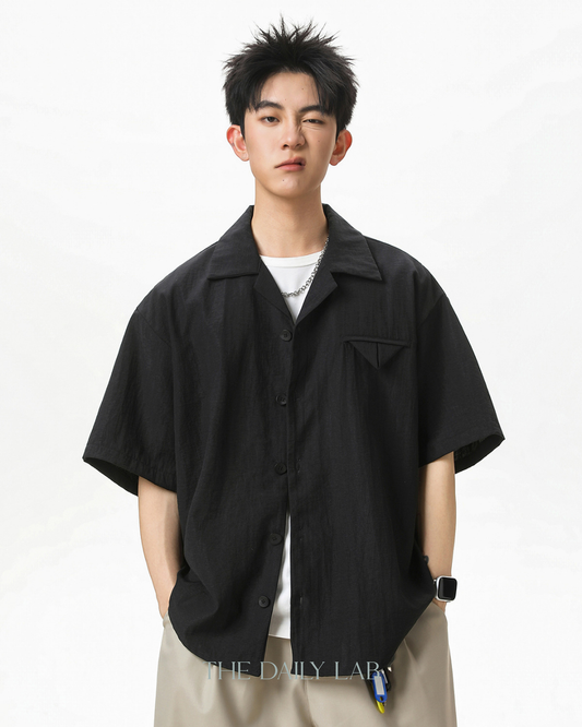 Zen Texture Camp Shirt in Black