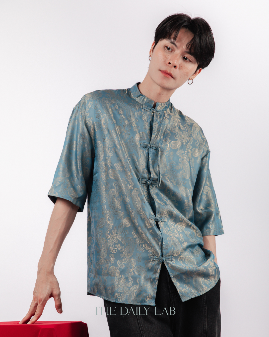 Chinese Style Phoenix Jacquard Shirt in Blue