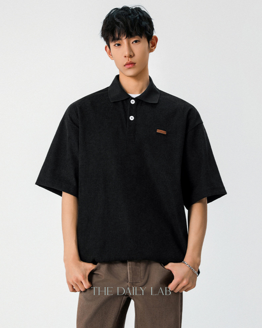 Retro Collar Polo Tee in Black
