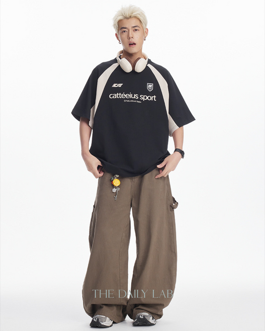 Catteeius Sport Print Cotton Tee in Black