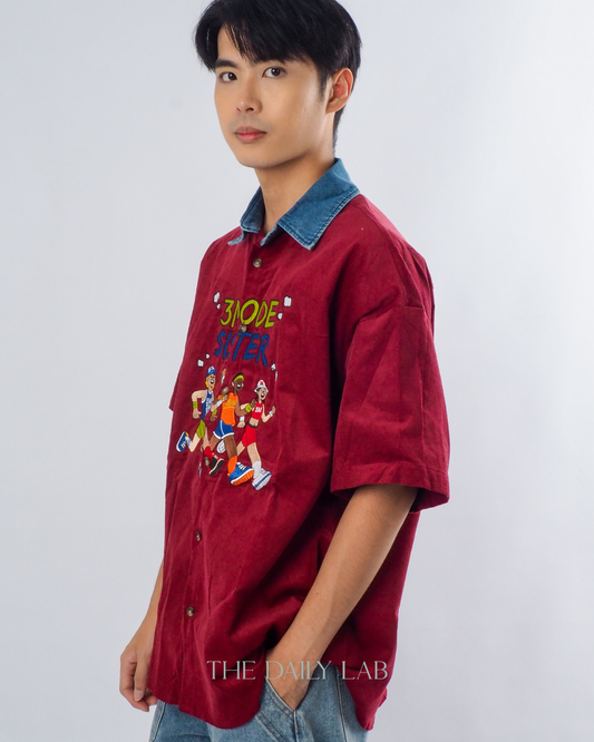 Vintage Corduroy Varsity Shirt in Red