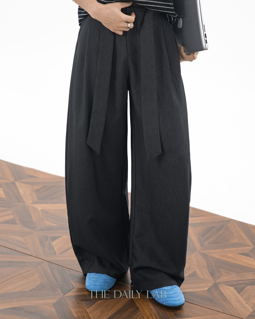 Relaxed Curved-Leg Trousers in Black