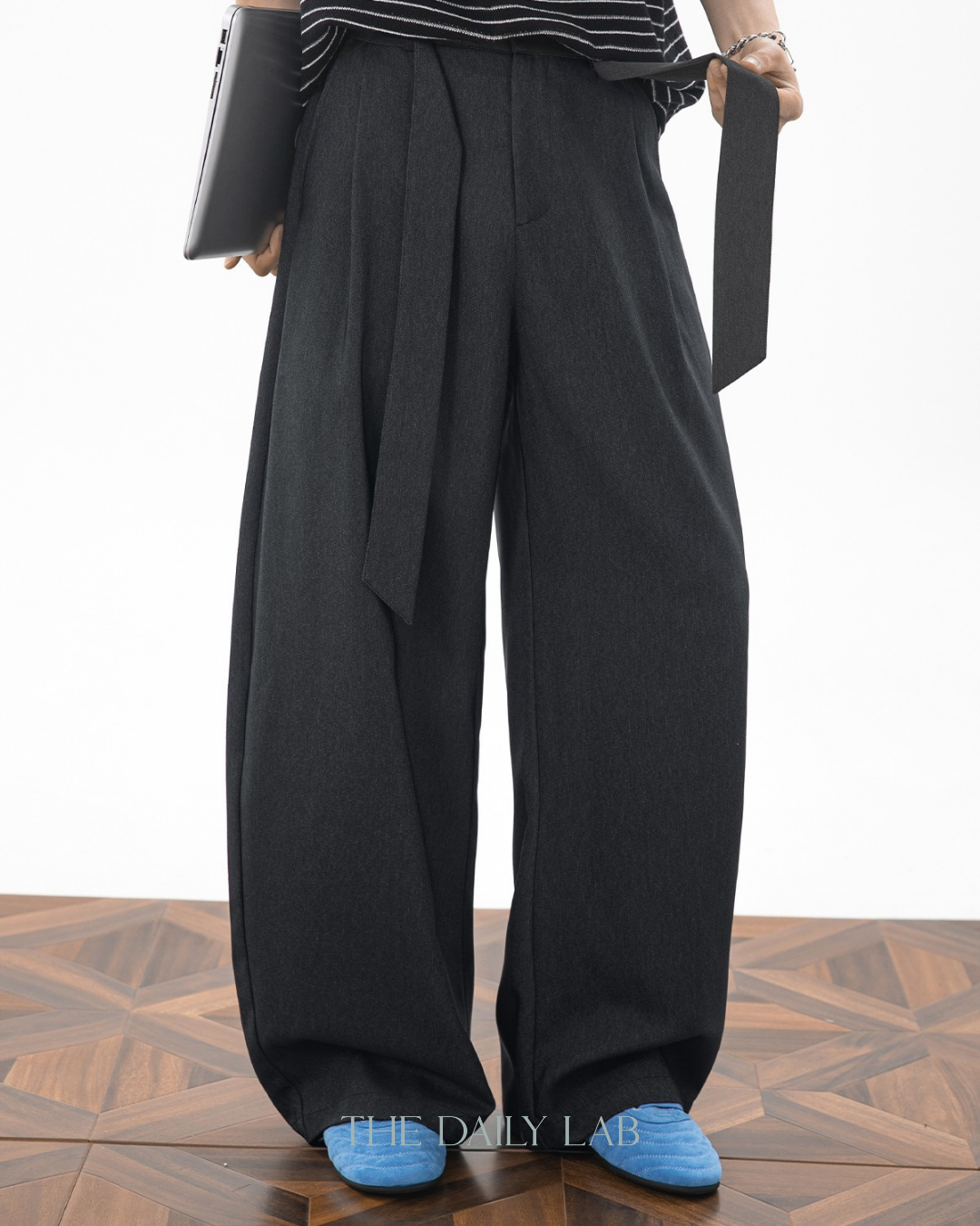 Relaxed Curved-Leg Trousers in Black