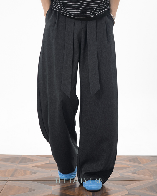 Relaxed Curved-Leg Trousers in Black