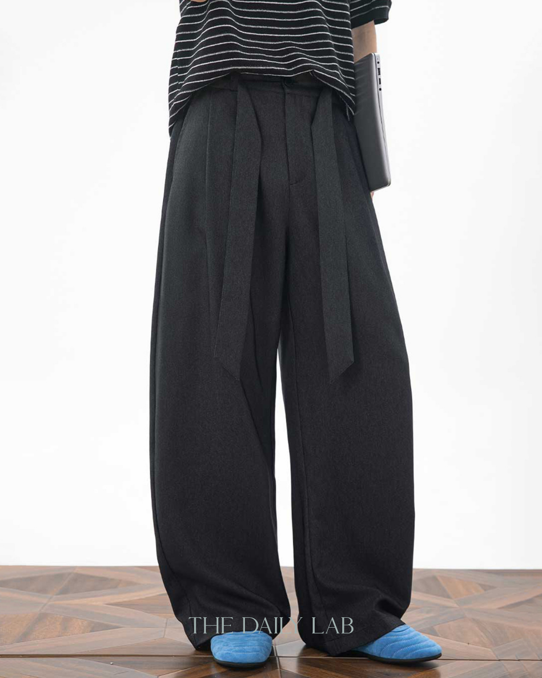 Relaxed Curved-Leg Trousers in Black