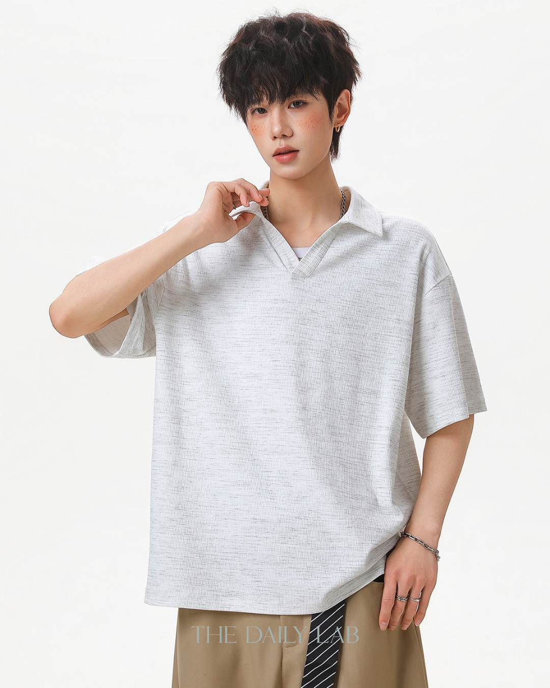 Clean Fit Knit Polo Shirt in Grey