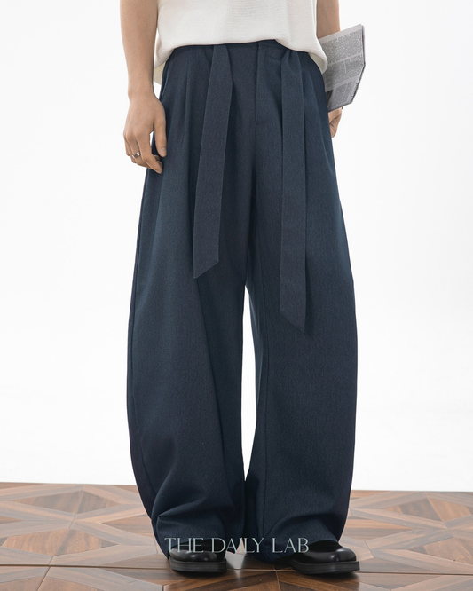 Relaxed Curved-Leg Trousers in Blue