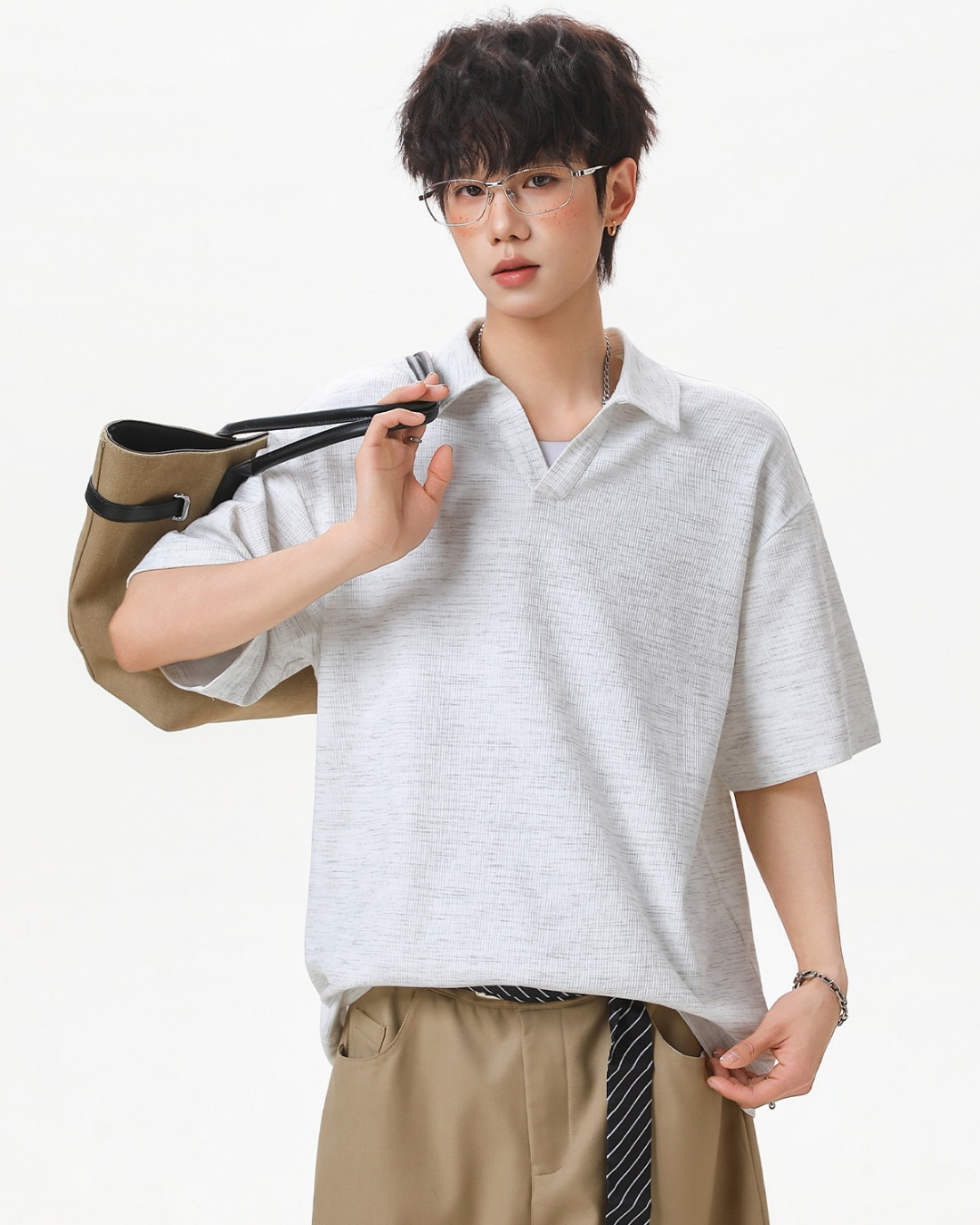 Clean Fit Knit Polo Shirt in Grey