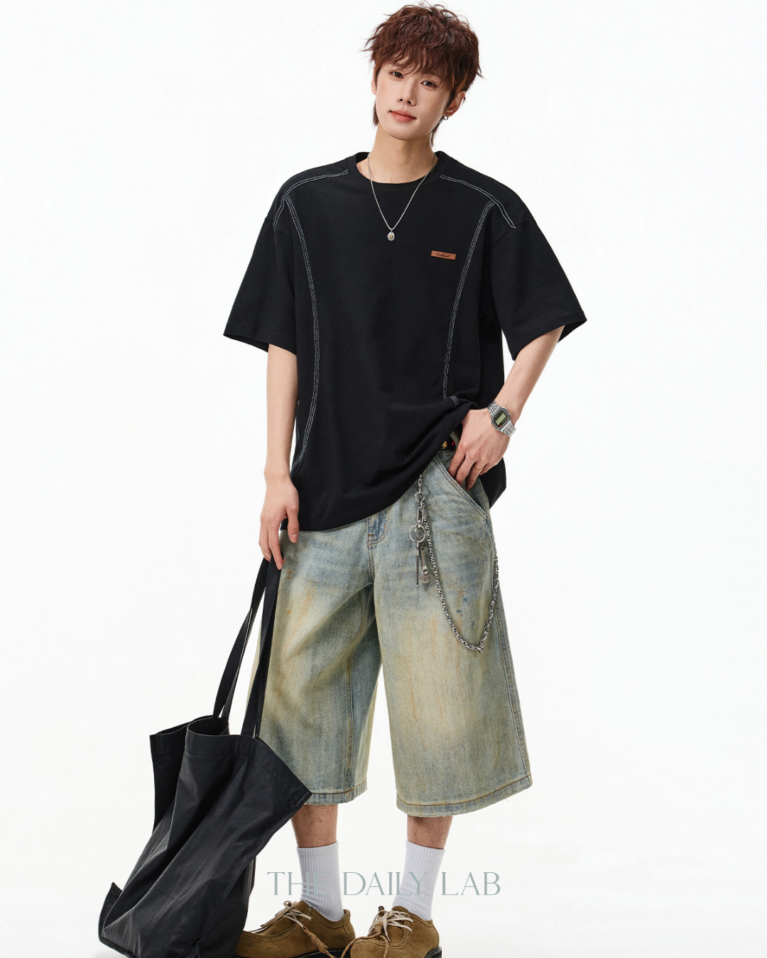 Outline Structure Cotton Tee in Black