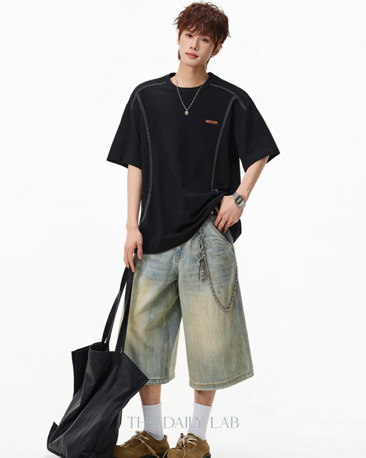 Outline Structure Cotton Tee in Black