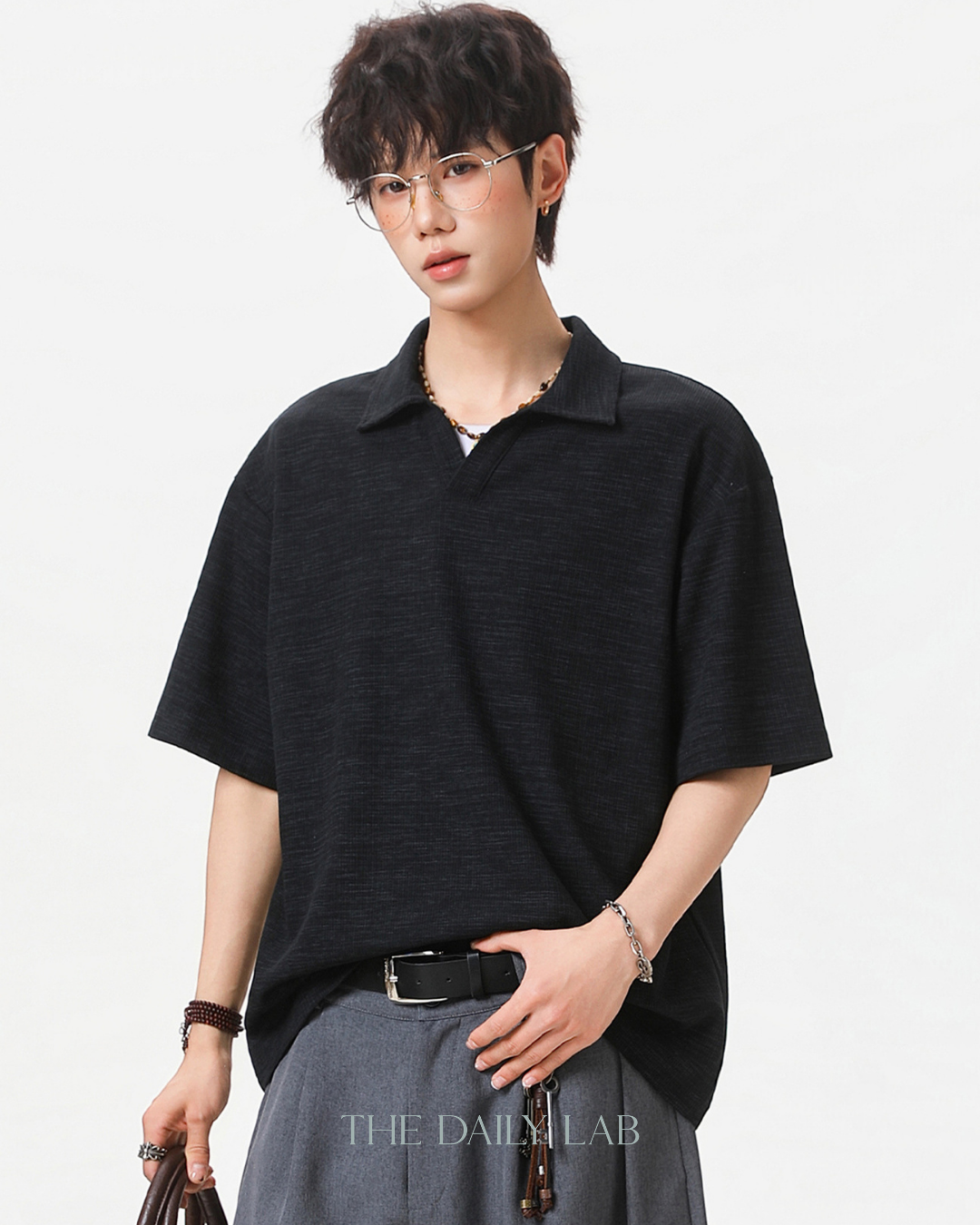 Clean Fit Knit Polo Shirt in Black