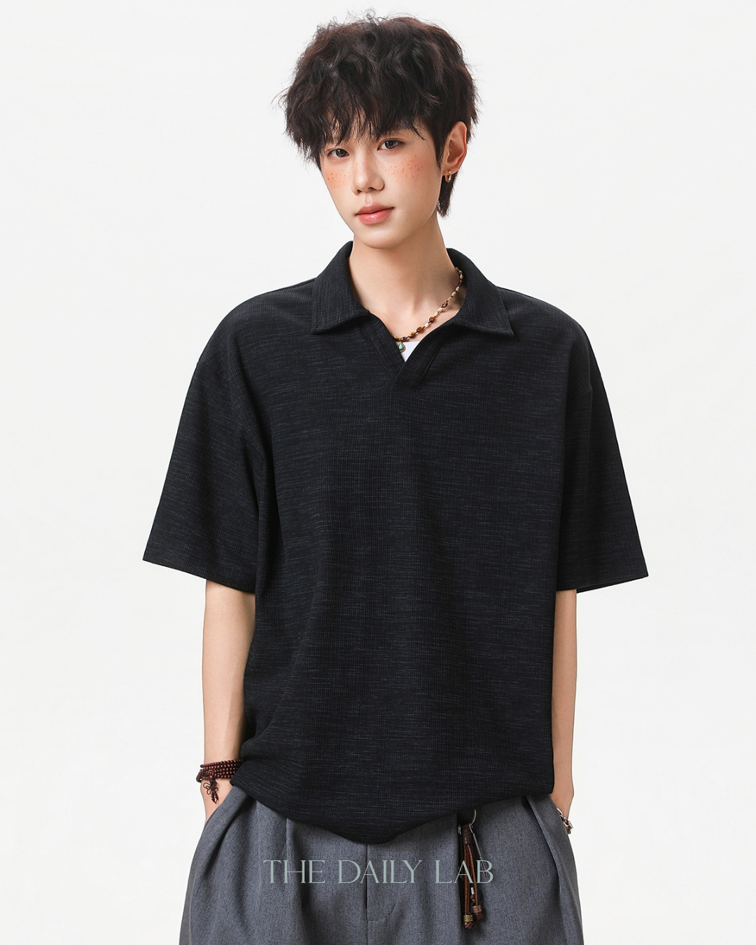 Clean Fit Knit Polo Shirt in Black