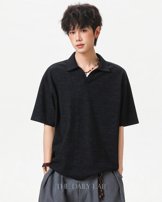 Clean Fit Knit Polo Shirt in Black